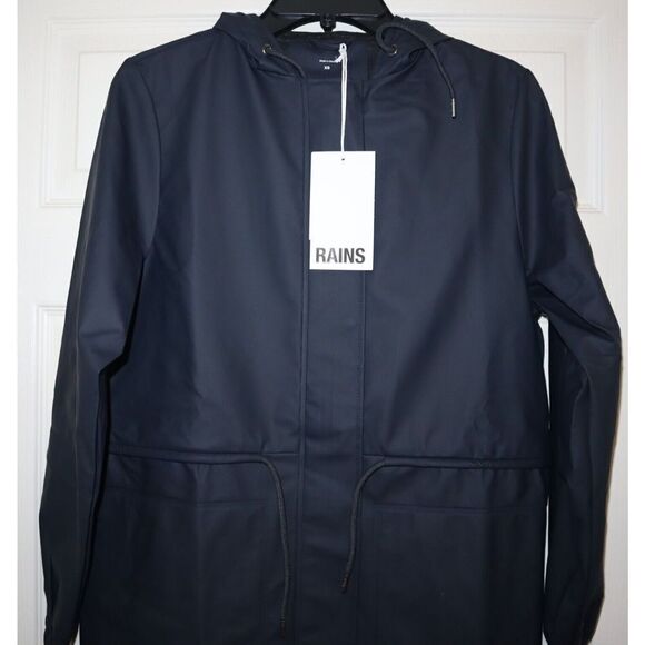 RAINS 18550 Women's Sz XS Navy Blue String Parka Waterproof Rain Jacket $155 - Picture 9 of 11